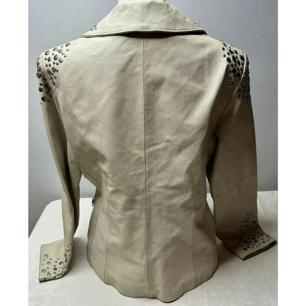 Pamela McCoy Women Medium Genuine Leather Jacket Studded See Pics - Picture 4 of 11